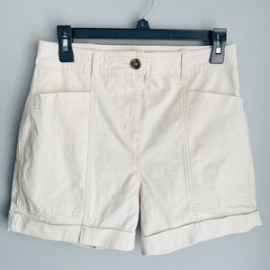 Boden Roll Cuff Chino Shorts Size 4 White Preppy 4 Inch Inseam Stretch